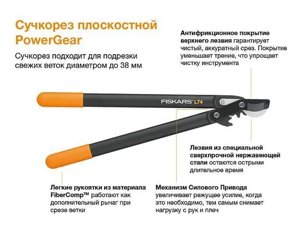 Сучкорез Fiskars PowerGear L74 плоскостной 1000582