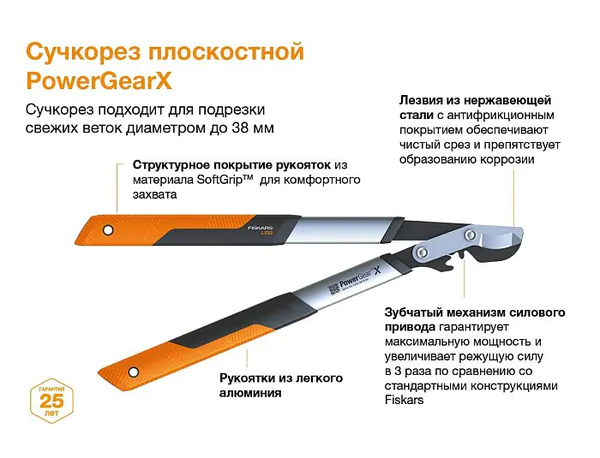 Сучкорез Fiskars PowerGearX LX92  плоскостной 1020186