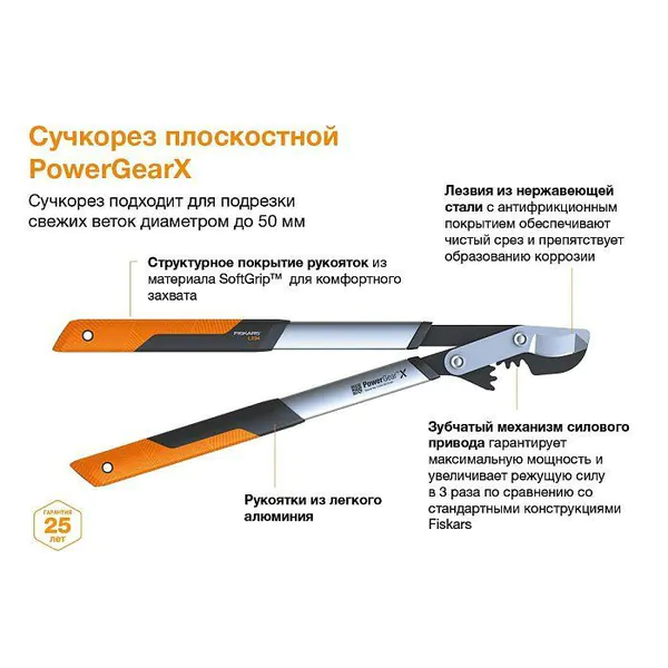 Сучкорез Fiskars PowerGear X LX94 плоскостной 1020187