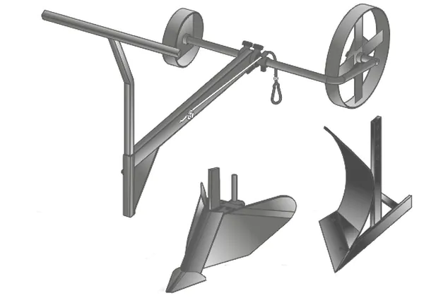 Комплект прицепных орудий к мотолебедке  рама, плуг, окучник  Целина
