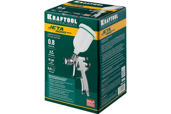 Краскораспылитель пневматический KRAFTOOL PRO Jeta 3000 mini HVLP 0,8мммм с верхн.бачком 06561-0.8