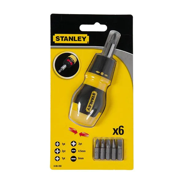 Отвертка наборная Stanley Multibit реверсивная 6 бит 0-66-358