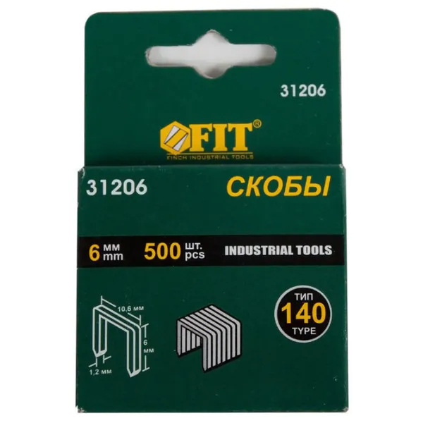 Скобы для степлера FIT 10,6*1,2мм тип 140 6мм 500шт. 31206