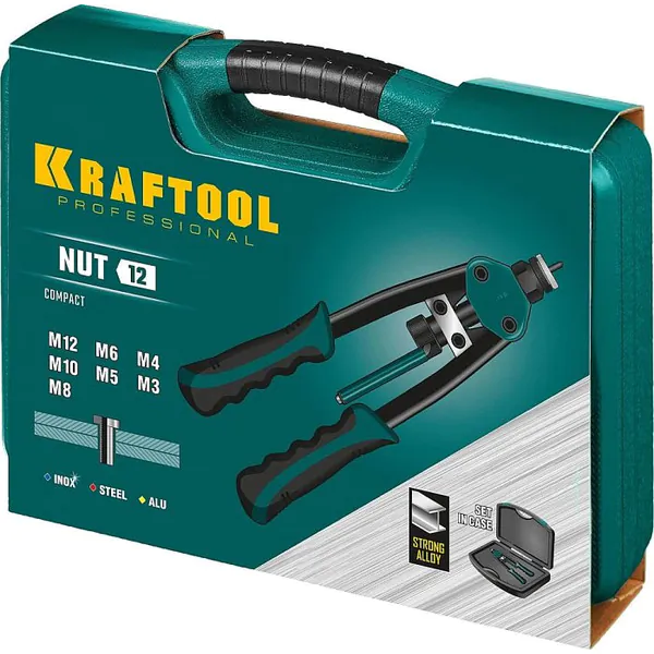 Заклепочник Kraftool NUT-12 резьбовой двуручный М3-М12 кейс 31183