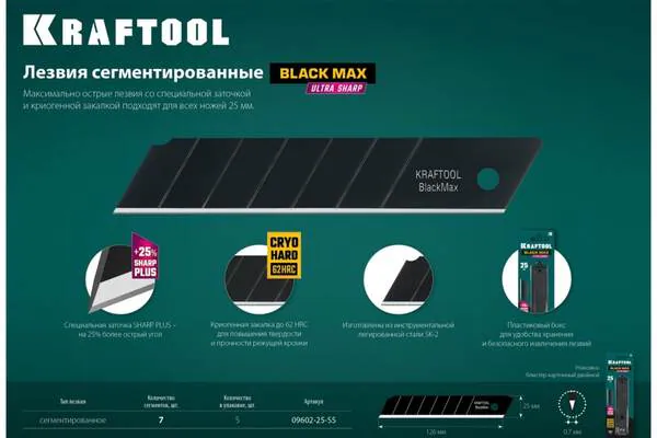 Лезвие для ножа Kraftool Black Max 25мм 5шт 09602-25-S5