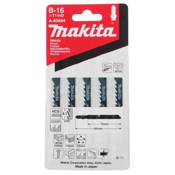 Пилки для лобзика по дереву Makita B-16 75мм А-85684