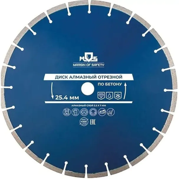 Диск алмазный по бетону MOS 450*3.6*7*25.4 мм 37333М