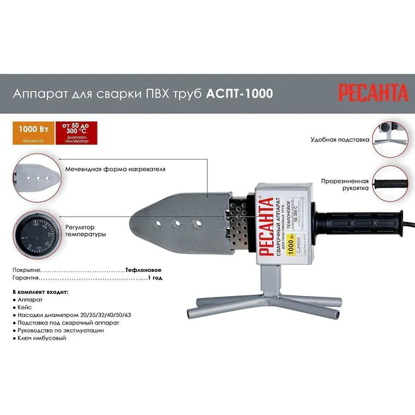 Сварочный аппарат для пластиковых труб Ресанта АСПТ-1000 65/54