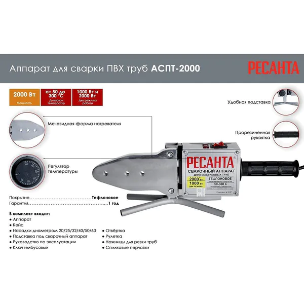 Сварочный аппарат для пластиковых труб Ресанта АСПТ-2000 65/55