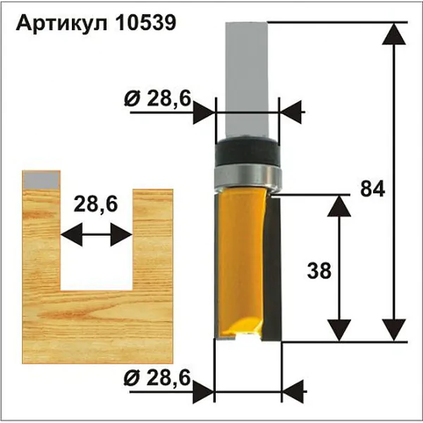 Фреза кромочная прямая Энкор 28,6*38мм хв.12мм 10539