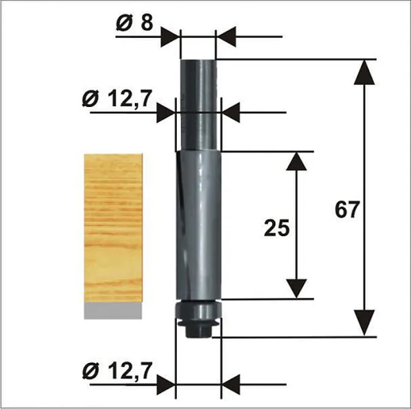 Фреза кромочная прямая Энкор 12,7*25мм хв.8мм по ДСП 28053