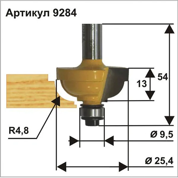 Фреза кромочная калевочная Энкор 25,4*13мм хв.8мм 9284