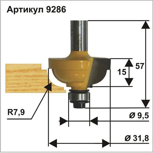 Фреза кромочная калевочная Энкор 31,8*15мм хв.8мм 9286