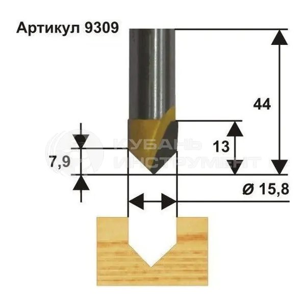 Фреза пазовая гальтельная Энкор V-образная 15,8*13мм хв.8мм 9309