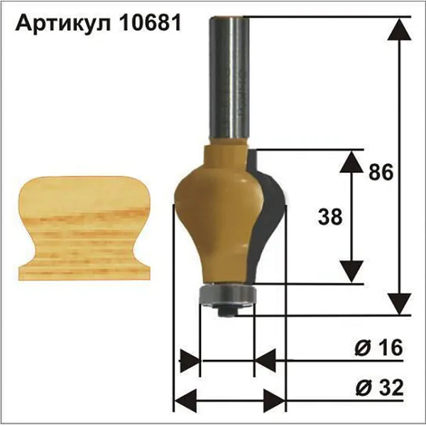 Фреза кромочная фигурная Энкор 32*38мм хв.12мм 10681