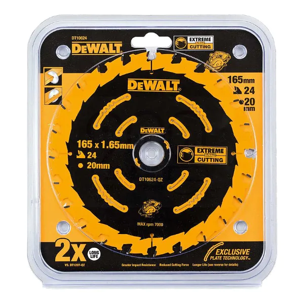 Диск пильный по дереву DeWalt 165/20 1.65 24 WZ +18° DT10300-QZ