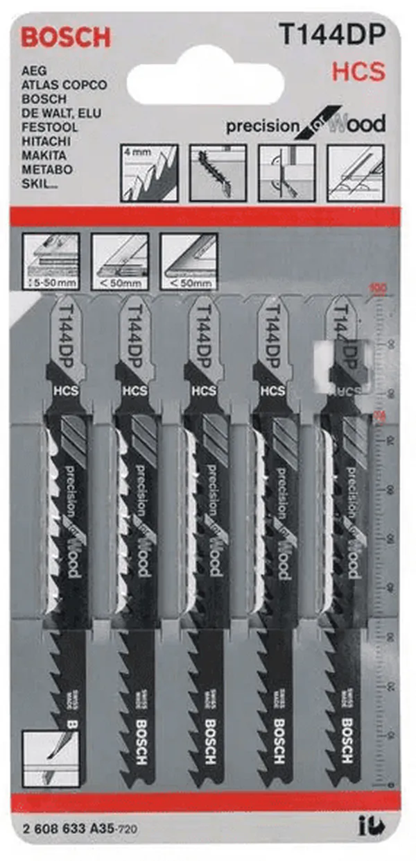 Пилки для лобзика Bosch Т144DP HCS (5шт) 2608633A35