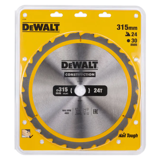 Диск пильный по дереву с гвоздями DeWalt Construction 315/30 24 ATB -5° DT1961-QZ