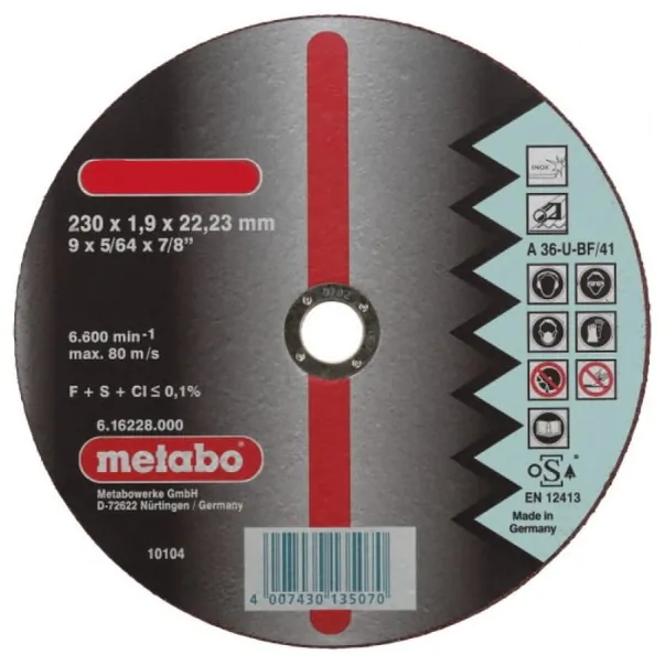 Круг отрезной по нержавеющей стали Metabo Novorapid 230*1,9*22,2мм 617021000