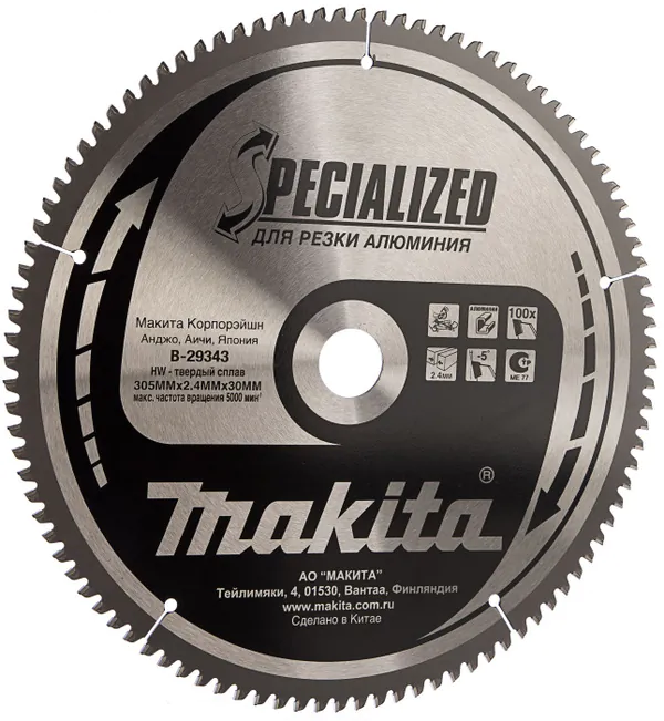 Диск пильный по алюминию Makita 305*30*100T B-29343