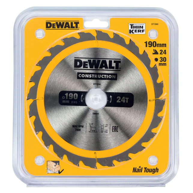 Диск пильный по дереву DeWalt Construct 190/30 24 ATB +10° DT1944-QZ