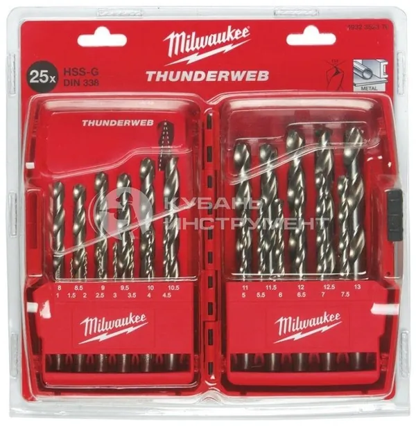 Набор сверл по металлу Milwaukee  25шт  HSS-G Thunderweb 4932352376