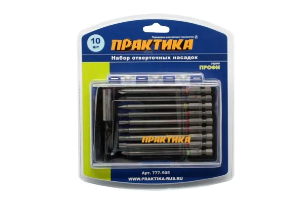 Набор бит Практика  10шт  Профи PH, PZ, SL, Torx, Tri-Wing 100мм 777-505