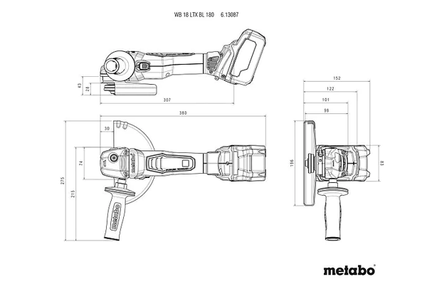 Аккумуляторная угловая шлифовальная машина Metabo WB 18 LTX BL 180  без АКБ и ЗУ  613087840