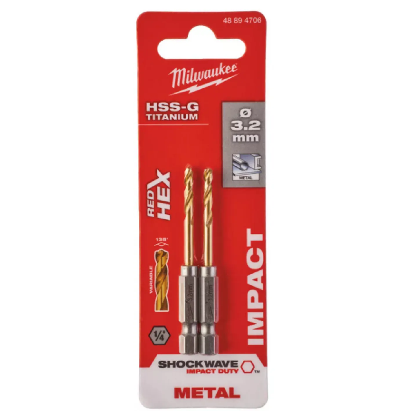 Сверло по металлу Milwaukee RedHEX HSS-G 3.2мм 2шт 48894706