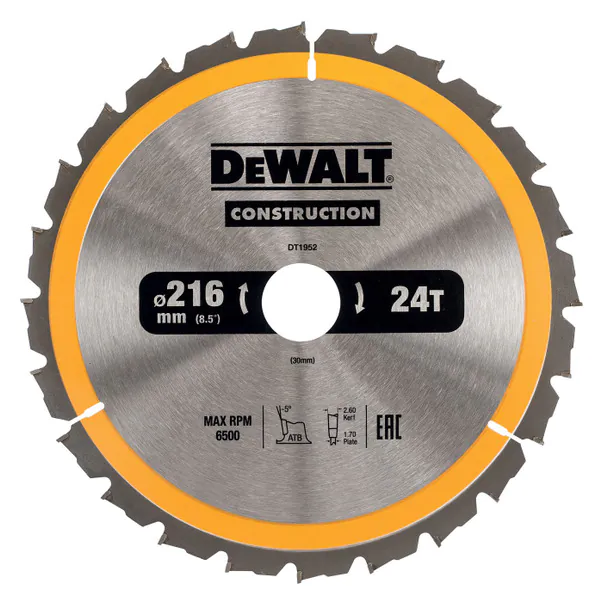 Диск пильный по дереву с гвоздями DeWalt Constraction 216/30 24 ATB +5° DT1952-QZ