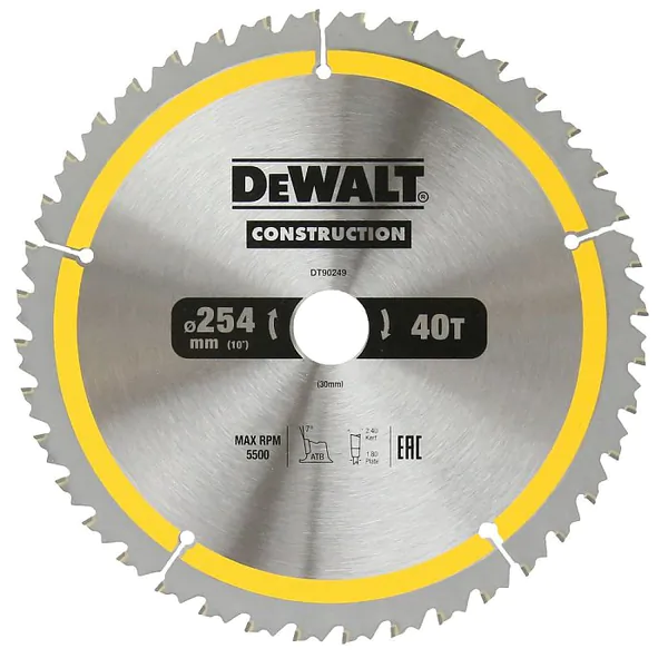 Диск пильный по дереву с гвоздями DeWalt Construction 254/30 40Т ATB+7 DT90249-QZ