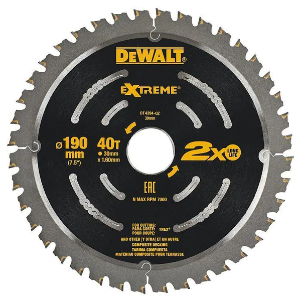 Диск пильный по террасной доске DeWalt 190*30*40T DT4394-QZ