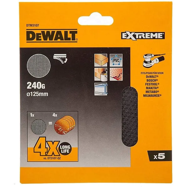 Круг шлифовальный сетчатый DeWalt 125мм для ЭШМ 240G (5шт) DTM3107-QZ