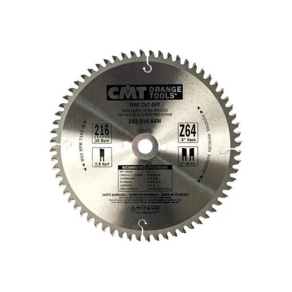 Диск пильный по древесине, фанере и шпону CMT 216*30*2,8/1,8  -5°; 15° ATB Z=64  292.216.64M