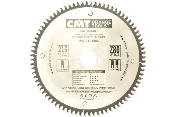 Диск пильный CMT 216*30*2,8/1,8  -5°; 15° ATB Z=80  292.216.80M