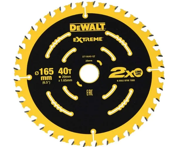 Диск пильный по дереву DeWalt Extreme 165*20 1,65 40 WZ 18° DT10640-QZ