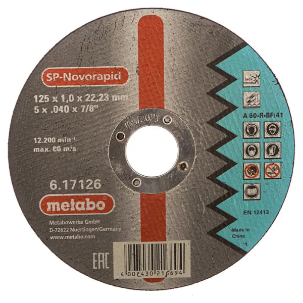 Круг отрезной по нержавеющей стали Metabo SP-Novorapid 125*1,0*22,23мм 617176000