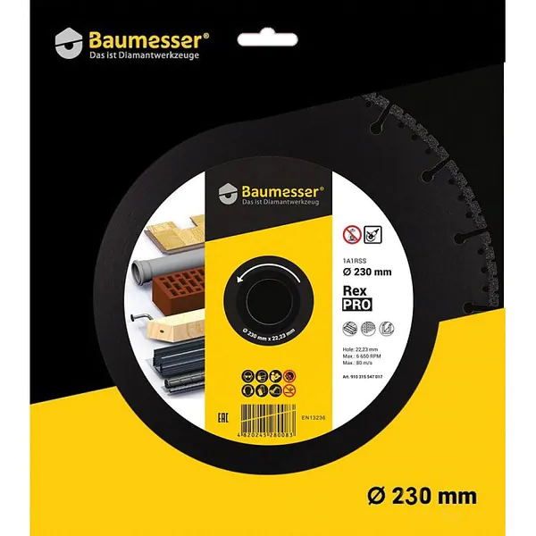 Диск алмазный Baumesser Pro Rex 1A1RSS V 230*2,6/1,8*6*22,2 910315547017