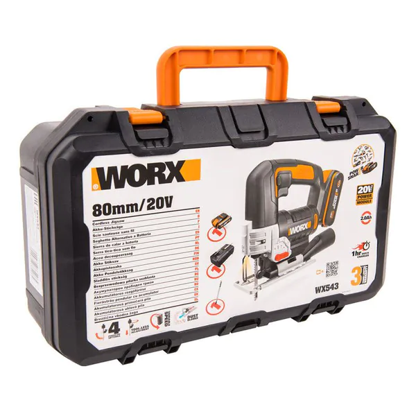 Аккумуляторный лобзик WORX WX543, 20В, 2 Ач х1, кейс