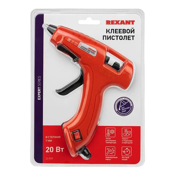 Пистолет клеевой Rexant Эксперт 20Вт, Ø7мм 12-1510