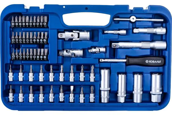 Набор инструмента универсальный Кобальт 1/4", 3/8" и 1/2" (108 предметов) 3 трещотки , кейс. 910645-108