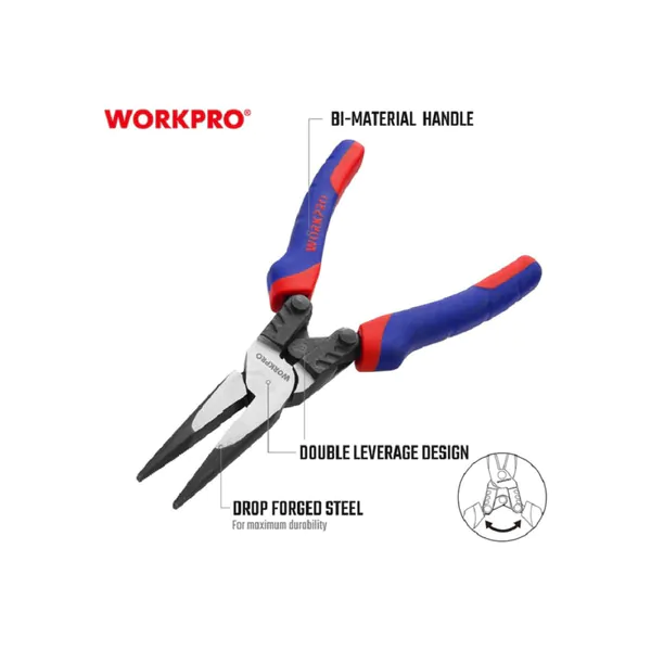 Длинногубцы WorkPro силовые с резцом 200мм WP231088