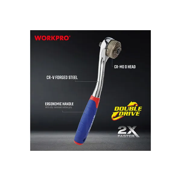 Трещотка WorkPro WP271013 3/8" с двойным приводом