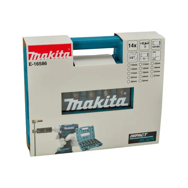 Набор головок ударных удлинённых Makita Impact Black  1/2", 14шт (10,11,12,13,14,16,17,19,21,22,24,27,30,32 мм) E-16586