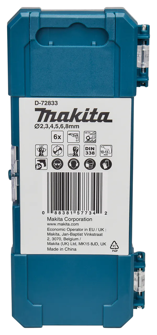 Набор сверл по металлу Makita HSS-TiN Economy 6шт (2,3,4,5,6,8 мм) D-72833