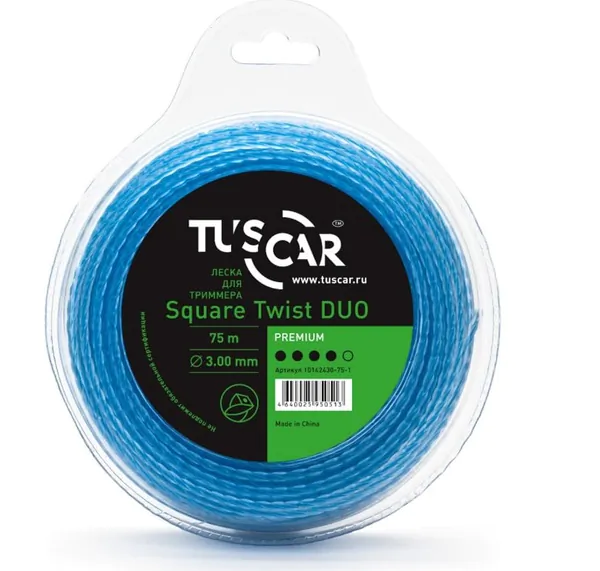 Леска TUSCAR Square Twist DUO, Premium, 3.0mm*75m 10142430-75-1