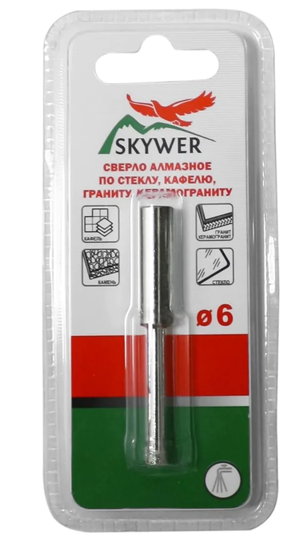 Коронка алмазная SKYWER 6мм (по кафелю, стеклу, граниту, керамограниту) SK-SAHGRNT6