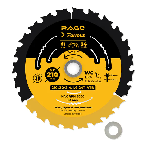 Диск пильный RAGE Furious Fast Cut 210*30/25,4*20/16*24T 594234