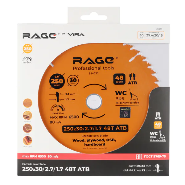 Диск пильный Rage by Vira Universal 250*30/20/16*48T 594237