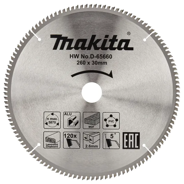 Пильный диск универсальный Makita 260*30*2.6/1.8*120T D-65660